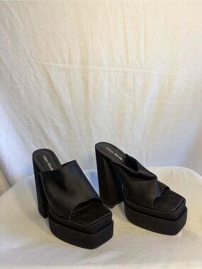 Public Desire Black High Platform Mule Heels